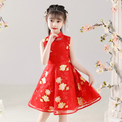 Cheongsam sleeveless skirt merah