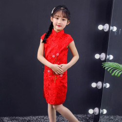 Cheongsam sleeveless kanak-kanak merah