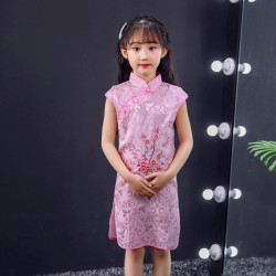 Cheongsam sleeveless kanak-kanak pink