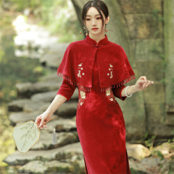 Cheongsam cotton merah