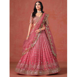 Peach To Pink Gradient Georgette Lehenga